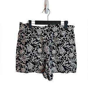 Loft Black and White Floral Linen Pull On Paperbag Shorts
